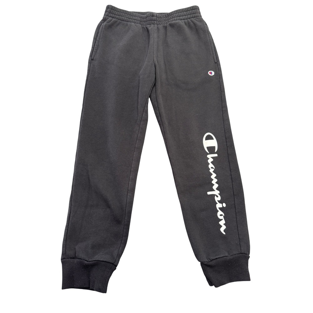 Champion Joggers Black Sweatpants Kids Youth Size Medium M 8 Fleece Script Logo